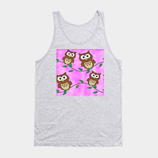 Pink Owl Pattern Tank Top